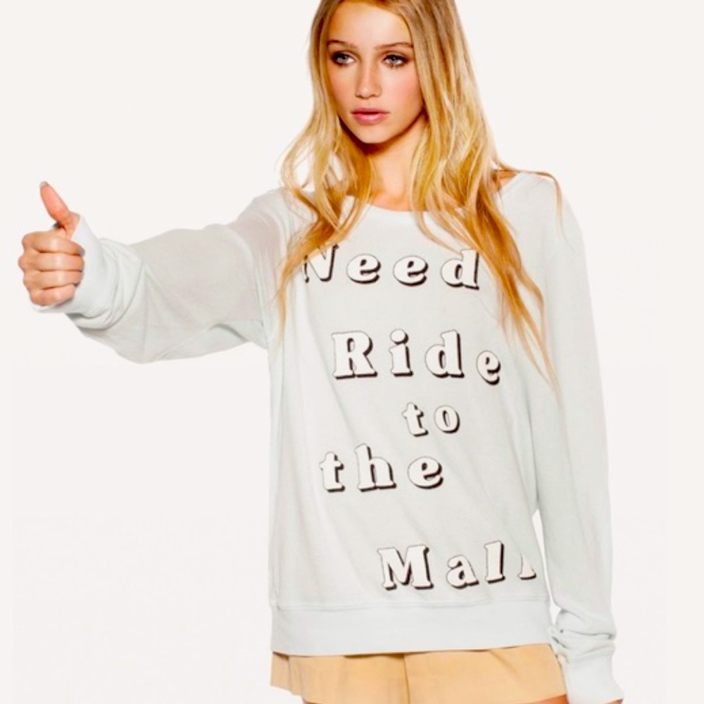 Wildfox Need Ride To The Mall Baggy Beach Jumper in Light Blue Size Medium